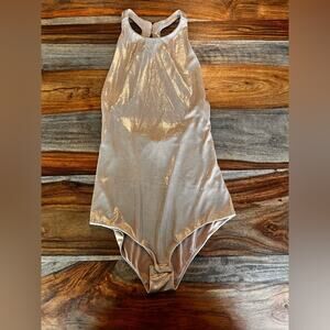 Halston Heritage XS Gold Metallic Halter Bodysuit